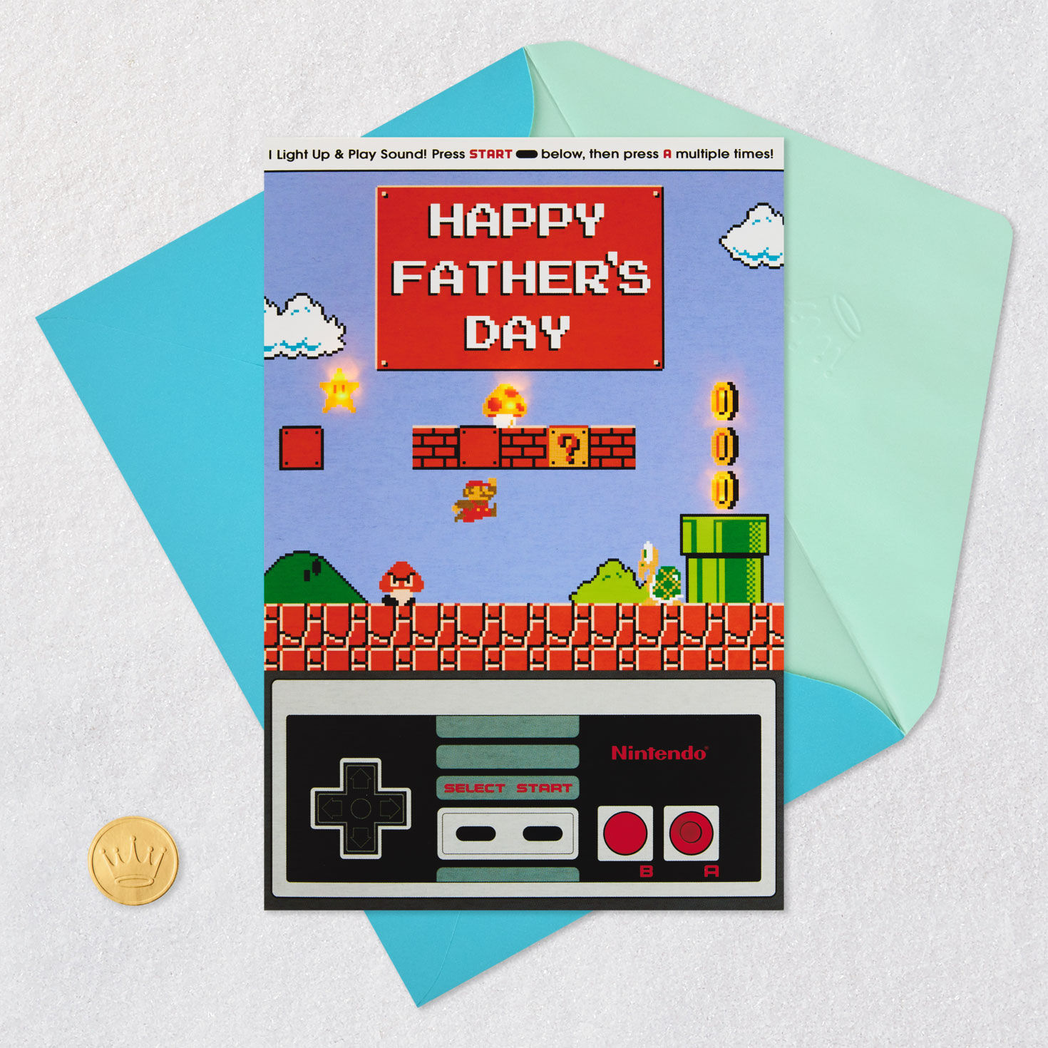 Nintendo Super Mario Bros. Father's Day Card Card Front with Envelope and Gold Seal image number 5