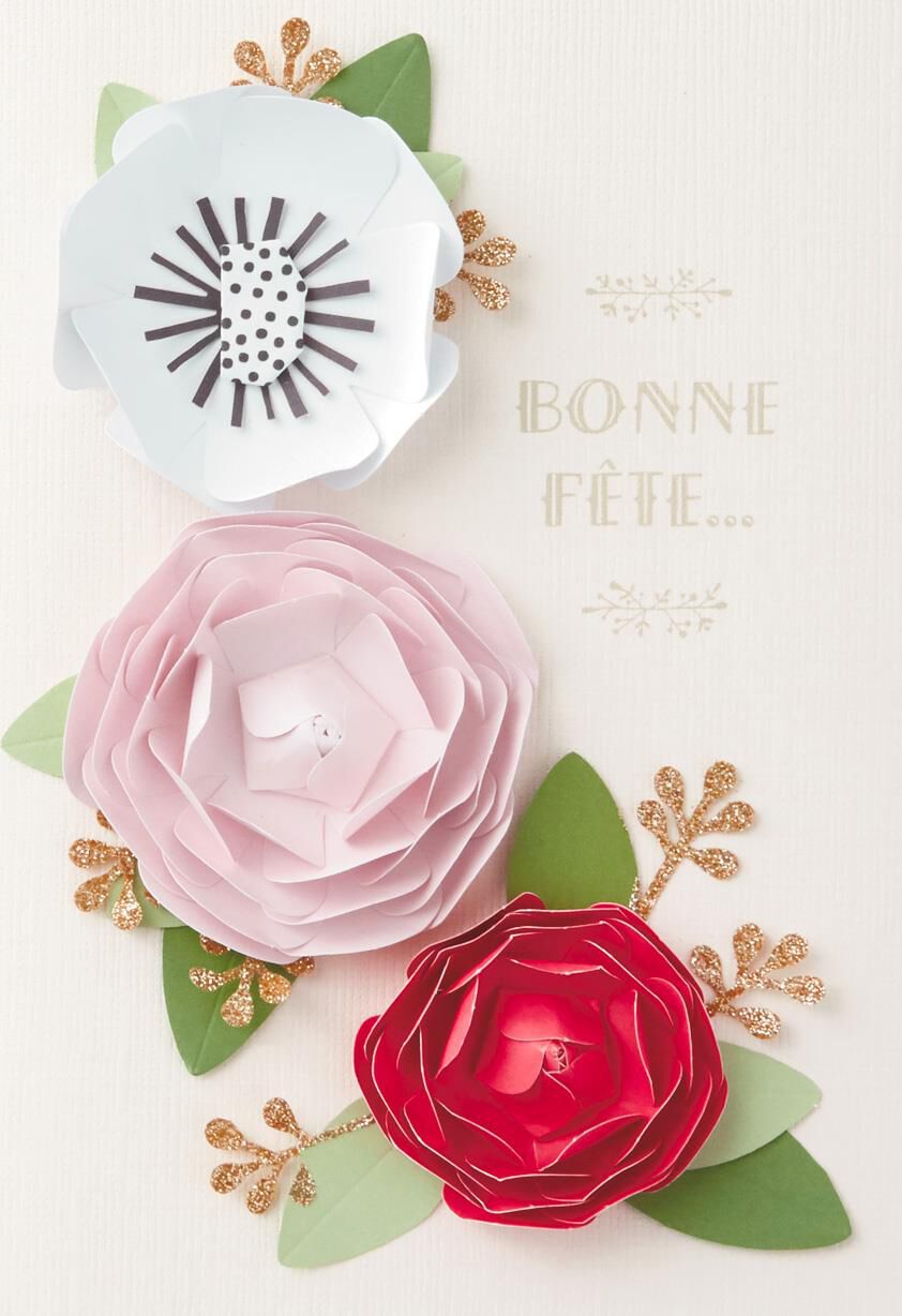 Paper Flowers French-Language Birthday Card
