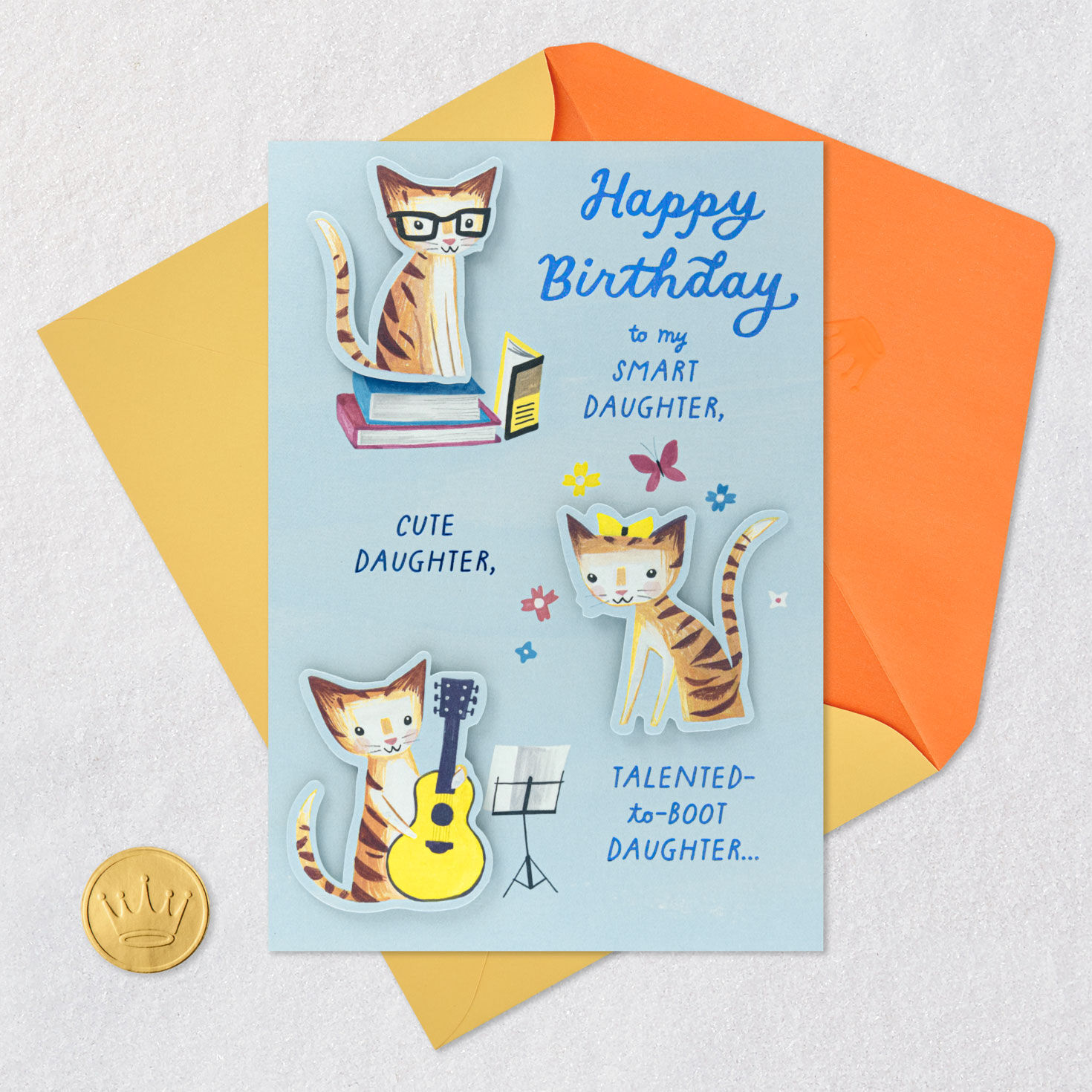Cute 3D Cats Daughter Birthday Card Card Front with Envelope and Gold Seal image number 7