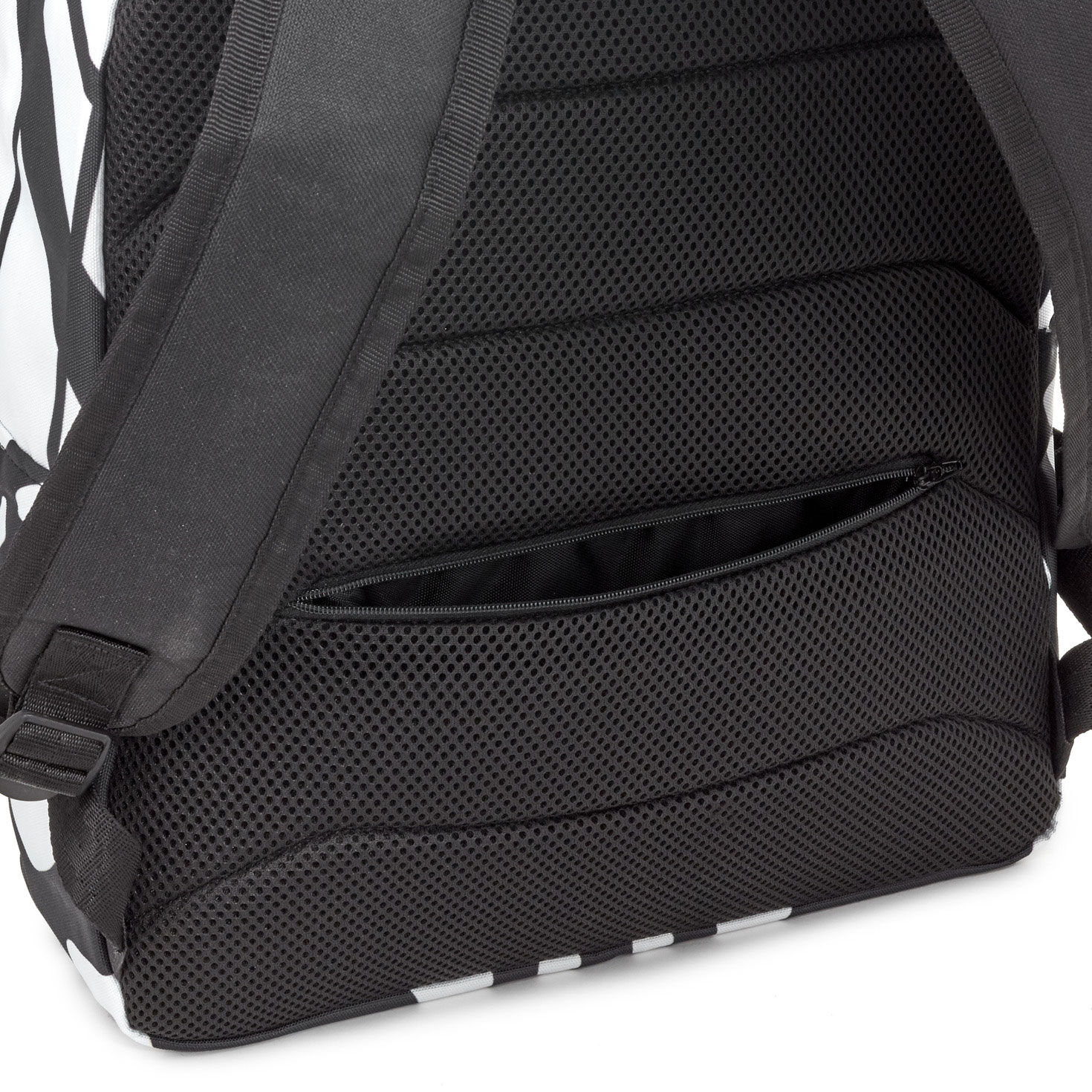 Black, White and Multicolor Abstract Backpack closeup view back image number 4