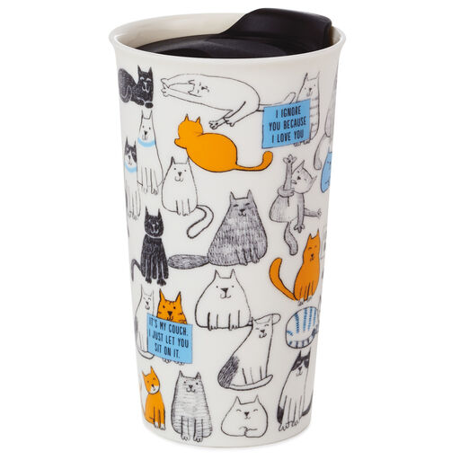 Cat Illustrations Ceramic Travel Mug, 17.8 oz., 