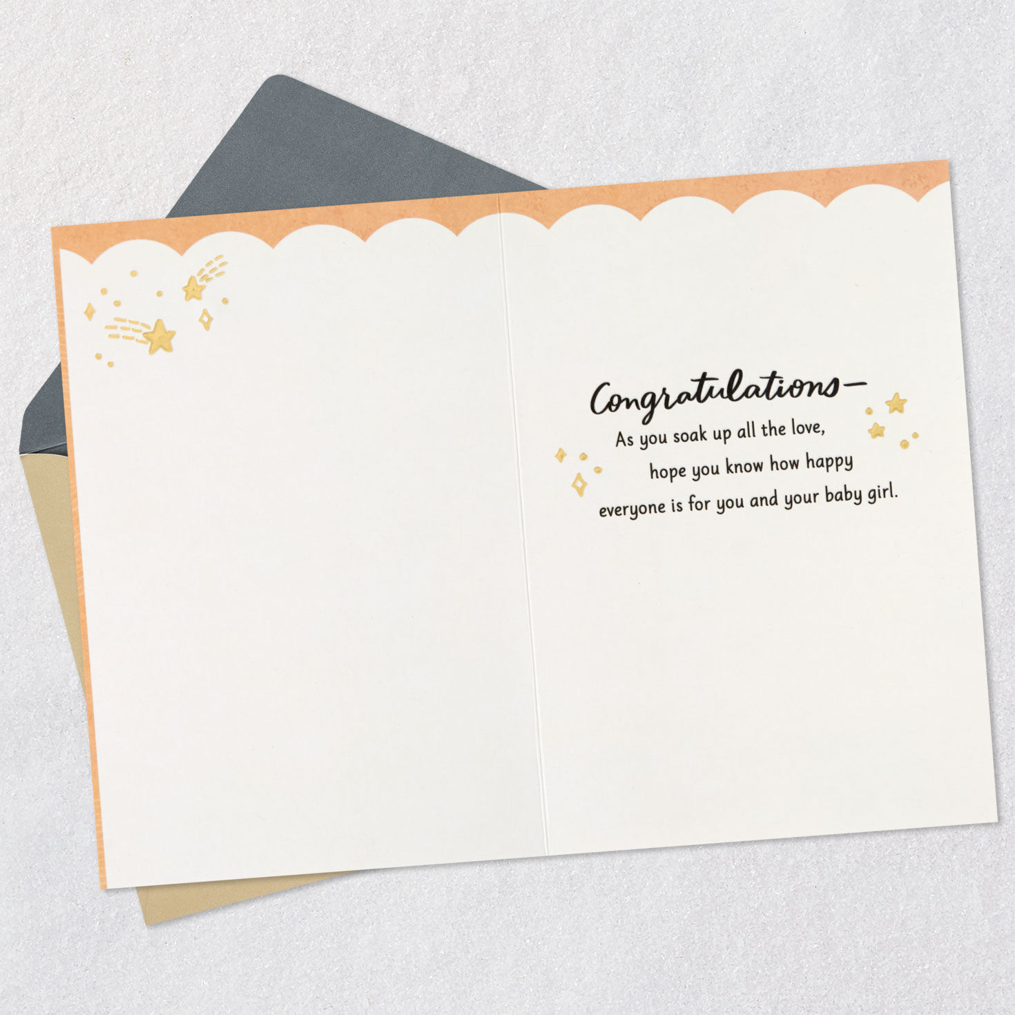 Moon and Stars New Baby Girl Card Open card with envelope image number 3