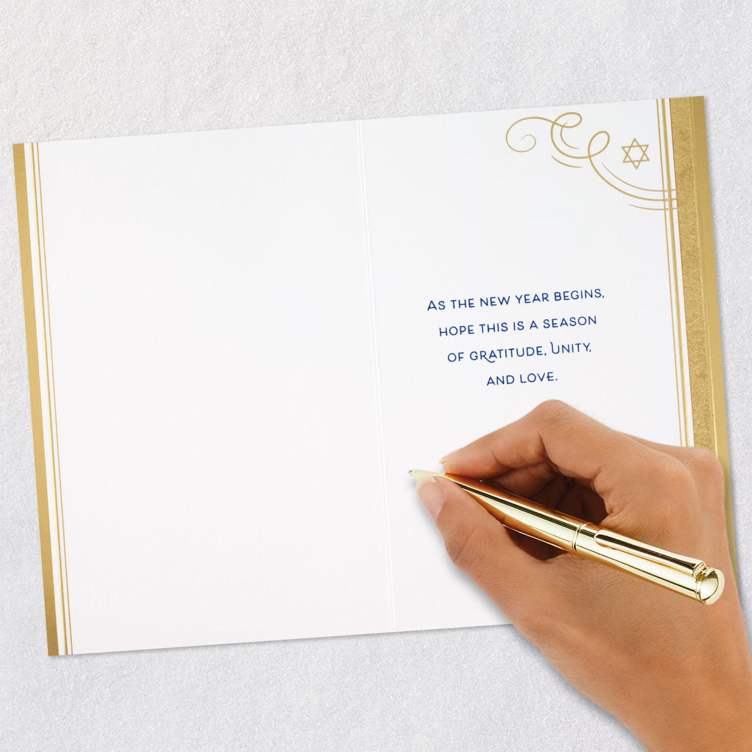 Blue and Gold Star of David Rosh Hashanah Card Signing card image number 7
