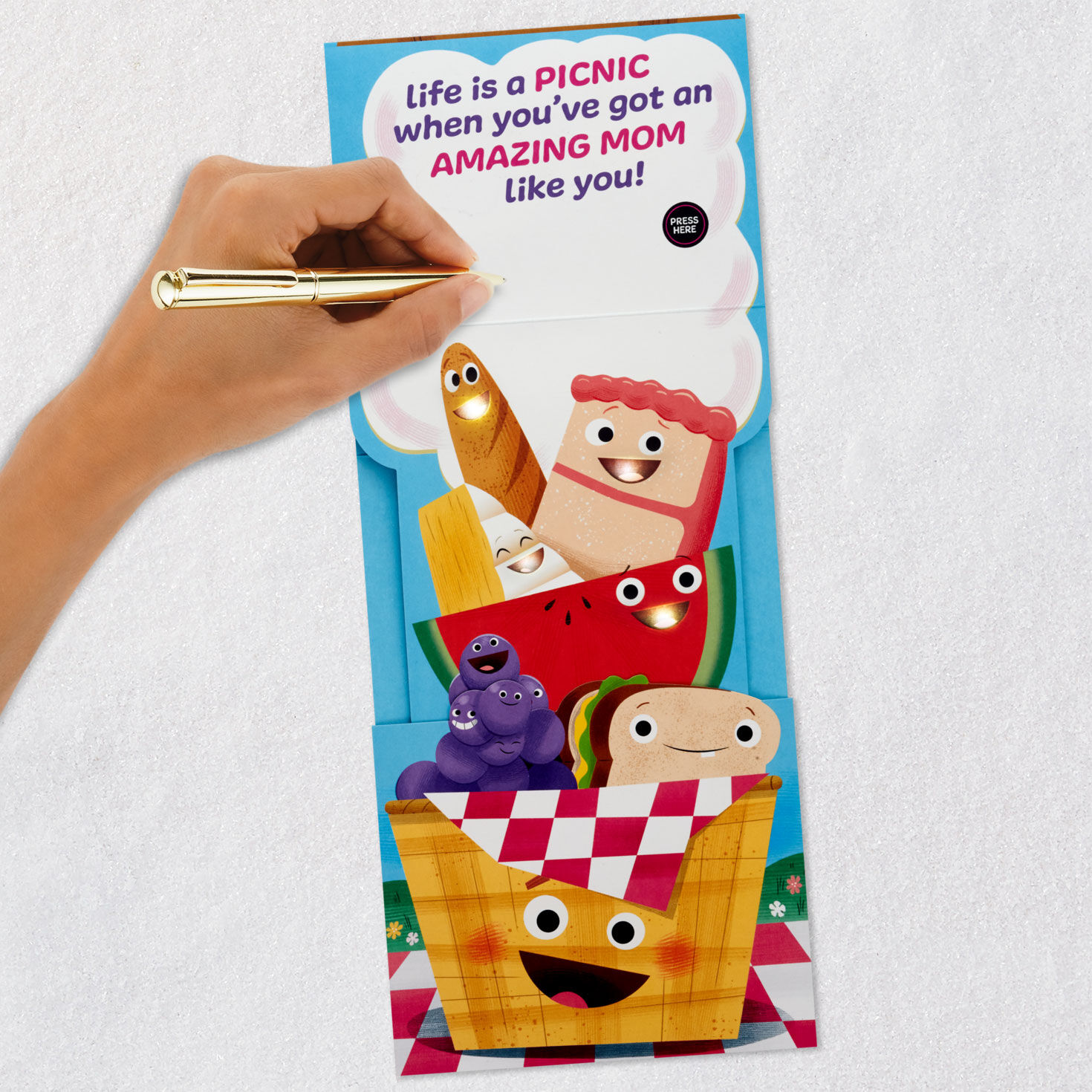 Smiling Picnic Basket Funny Pop-Up Mothers Day Card Signing card image number 6