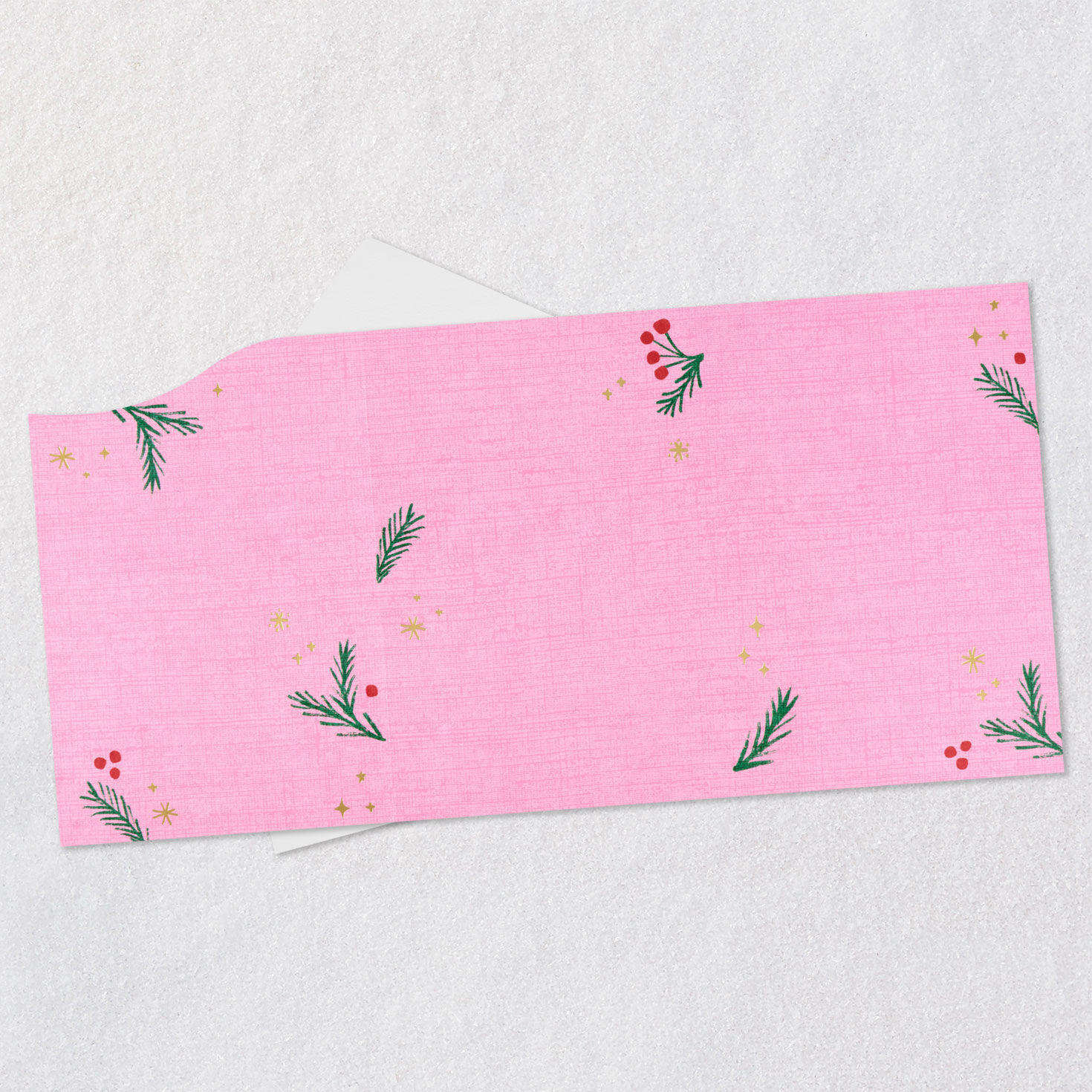 Pine Branches on Pink Friend Christmas Card Open card with envelope image number 4