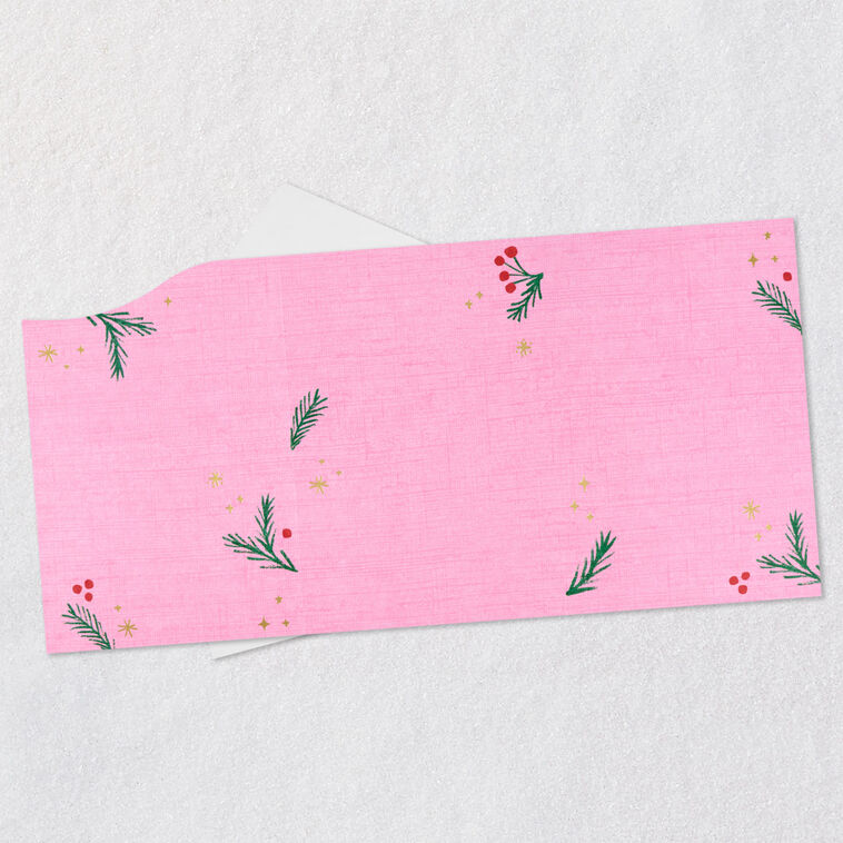 Pine Branches on Pink Friend Christmas Card Open card with envelope image number 4
