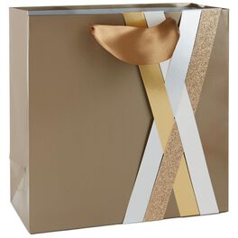 Gold Paper Weave Large Square Gift Bag, 10.5", Gold Paper Weave Large Square Gift Bag, 10.5", , large