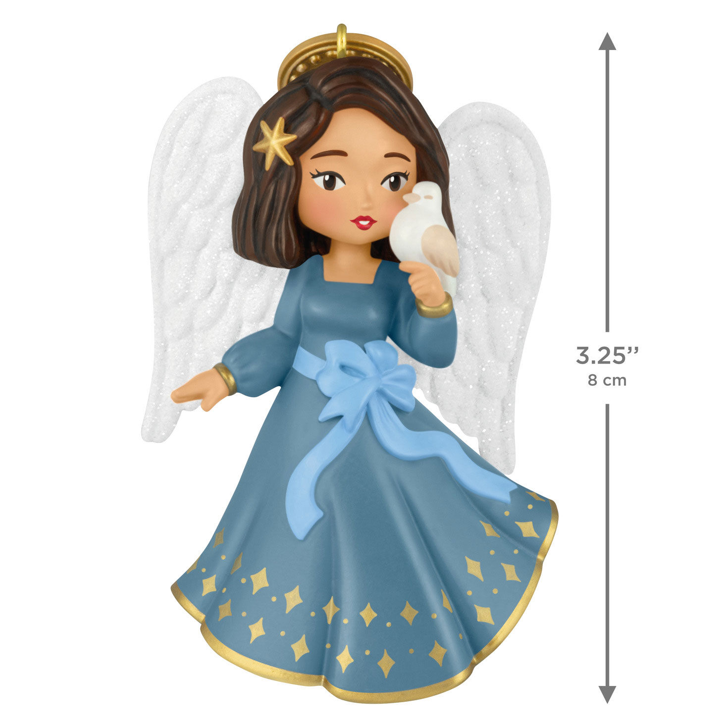 Angel in Blue Dress With Dove Keepsake Ornament measurement image number 3