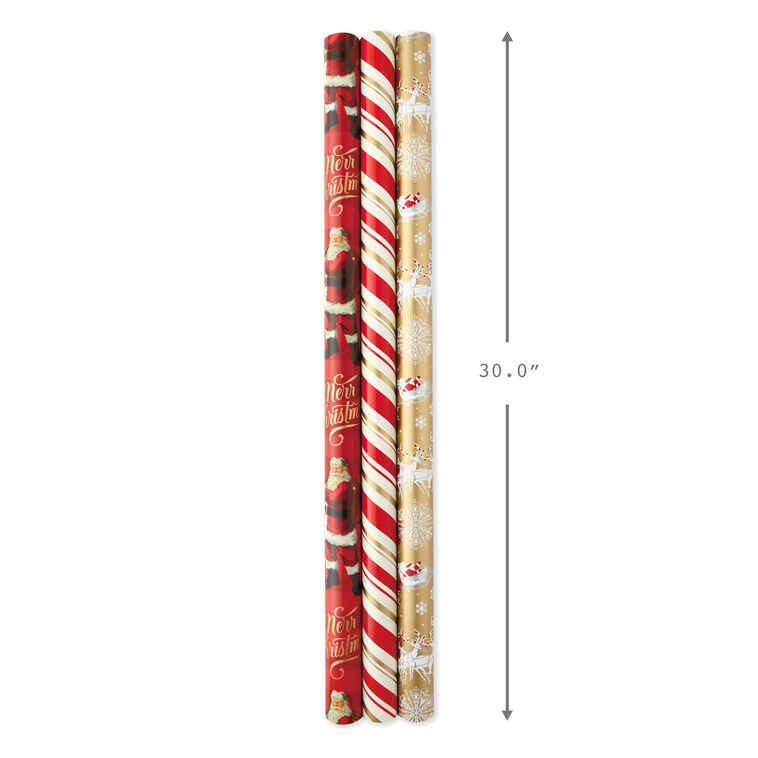 3-Pack Red and Gold Reversible Christmas Wrapping Paper  image number 3