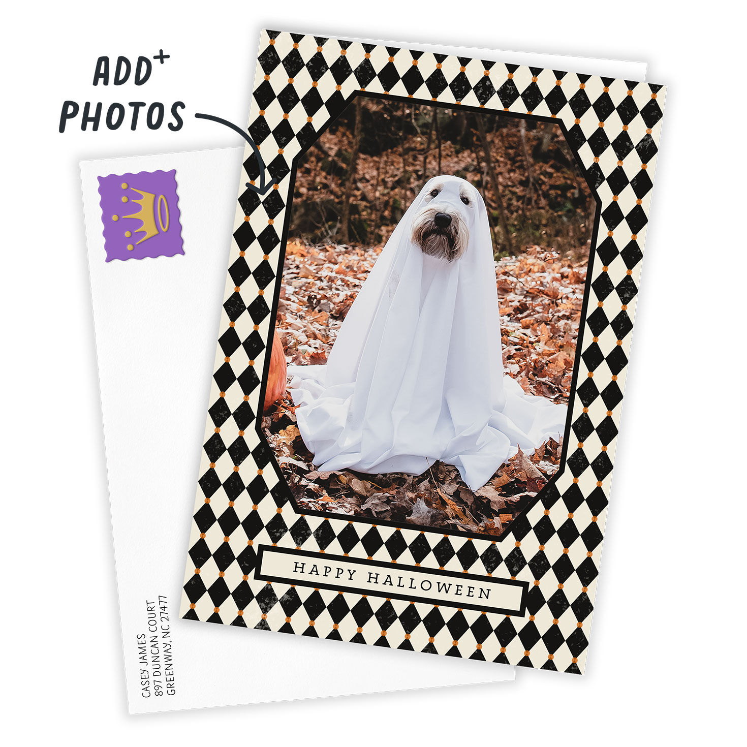 Black Diamonds Frame Personalized Halloween Card Card Front indicating personalization image number 2