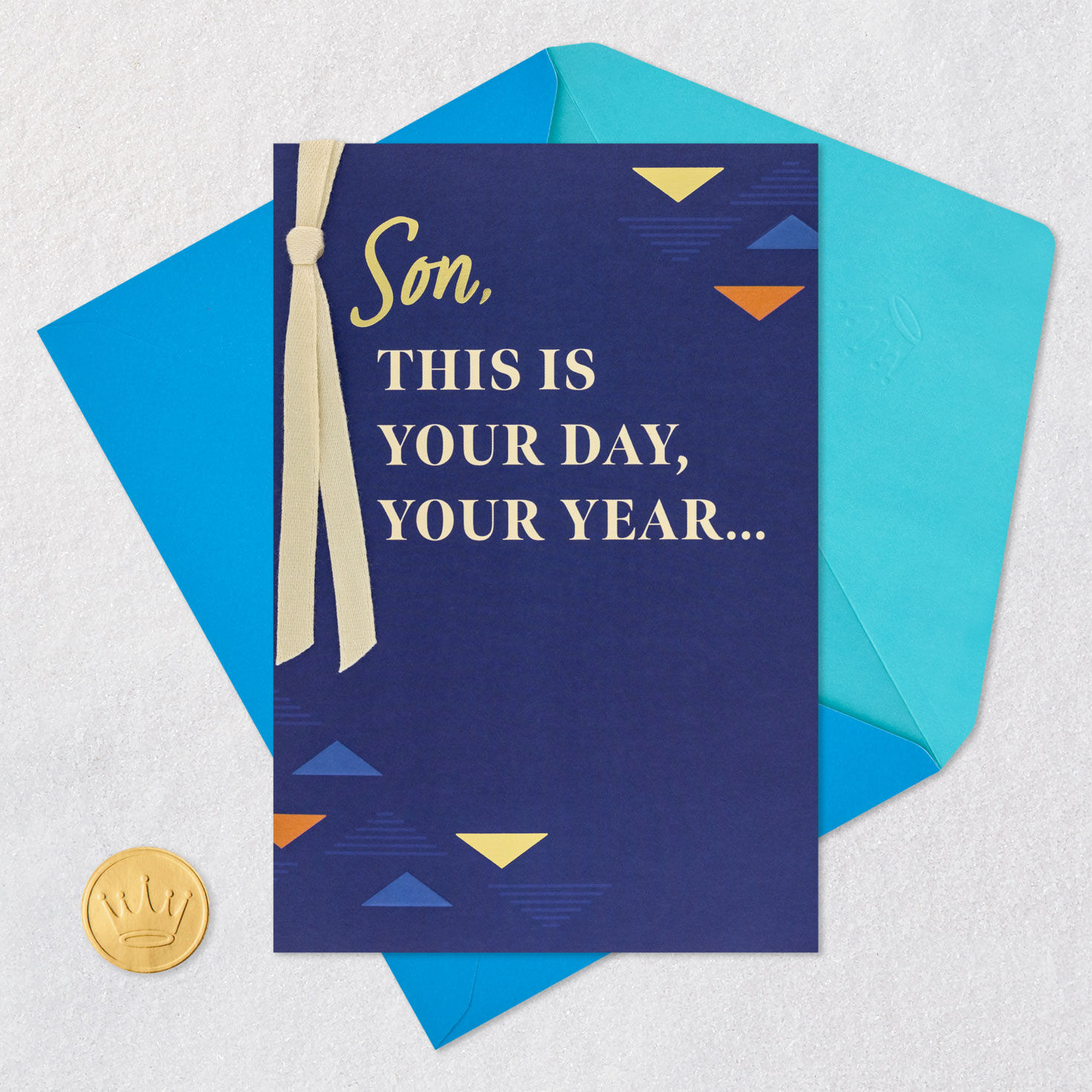 Bright Geometrics on Blue Birthday Card for Son Card Front with Envelope and Gold Seal image number 6