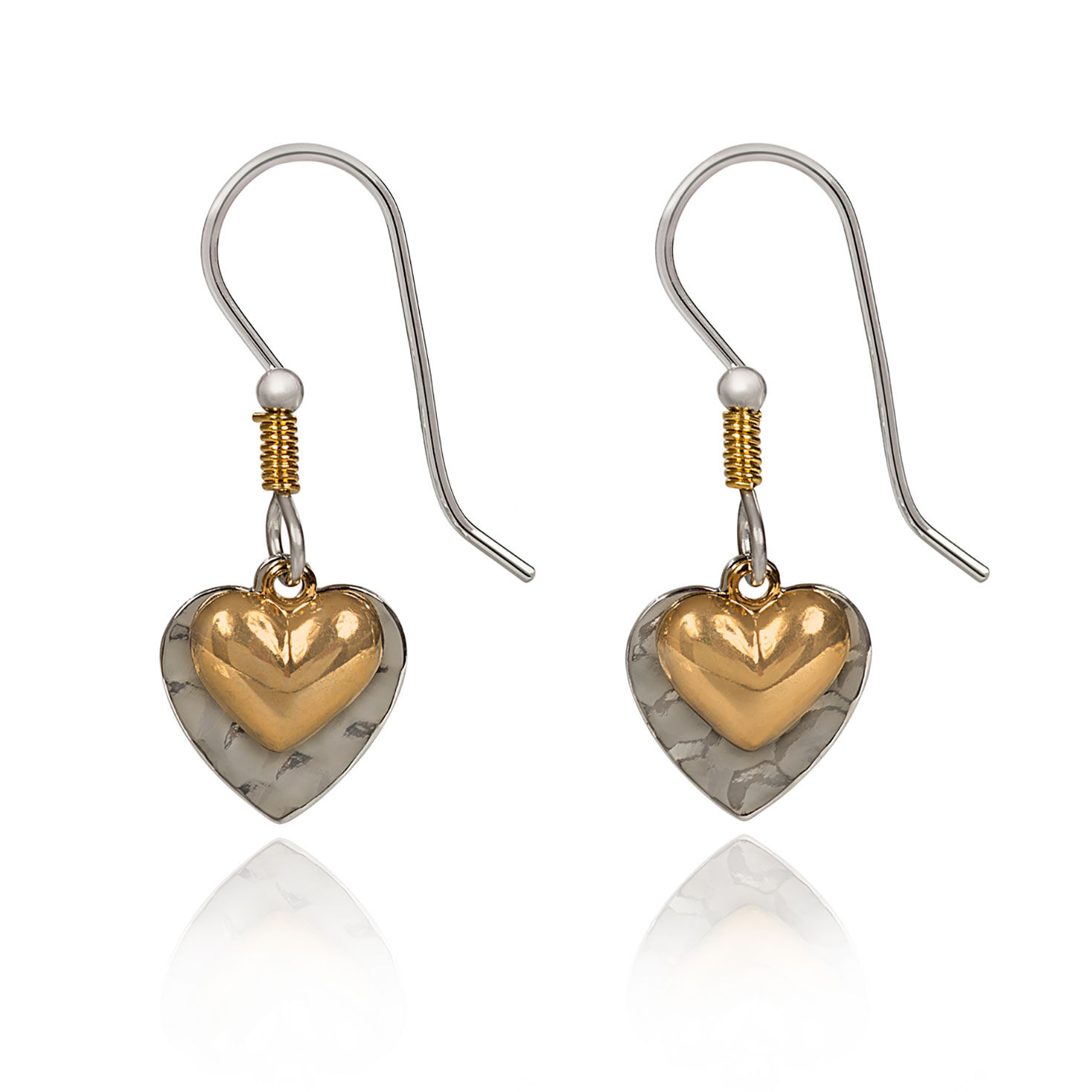 Silver Forest Layered Hearts Mixed Metal Drop Earrings
