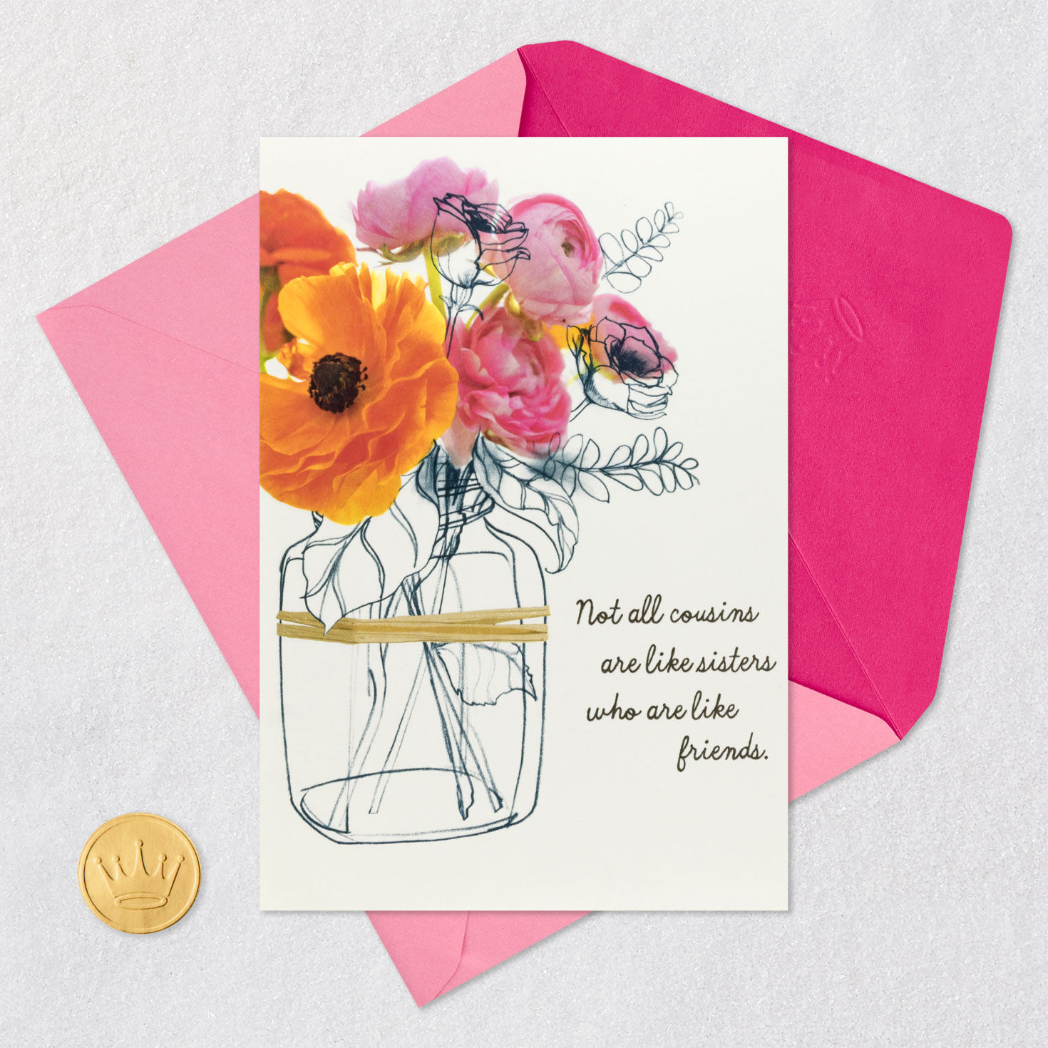 Flowers in Jar Cousin Birthday Card Card Front with Envelope and Gold Seal image number 5
