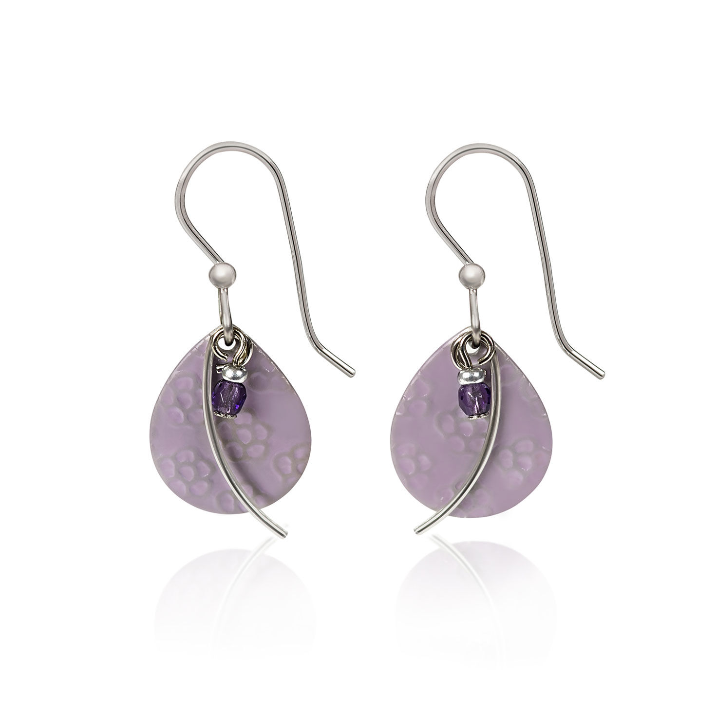 Silver Forest Purple Teardrop and Silver Metal Earrings