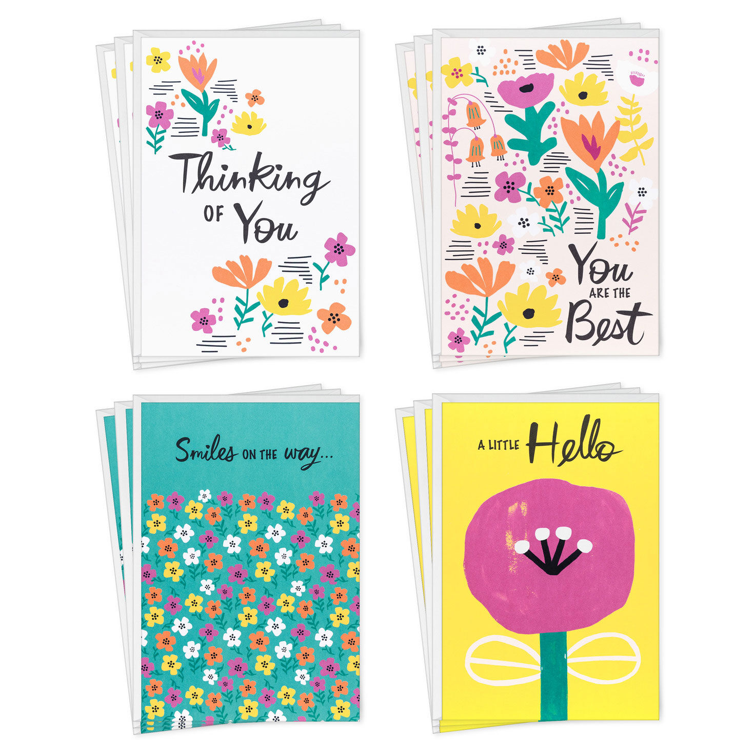 Brightly Painted Flowers Assorted Thinking of You Cards, Pack of 12