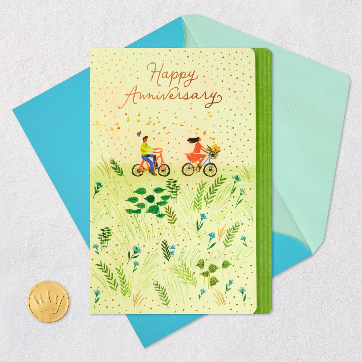 Couple Riding Bikes Anniversary Card Card Front with Envelope and Gold Seal image number 5