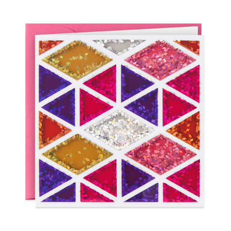Pink Geometric Shapes and Confetti Blank Card, , large