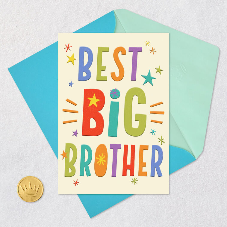 Colorful Lettering and Stars Best Big Brother Card Card Front with Envelope and Gold Seal image number 5