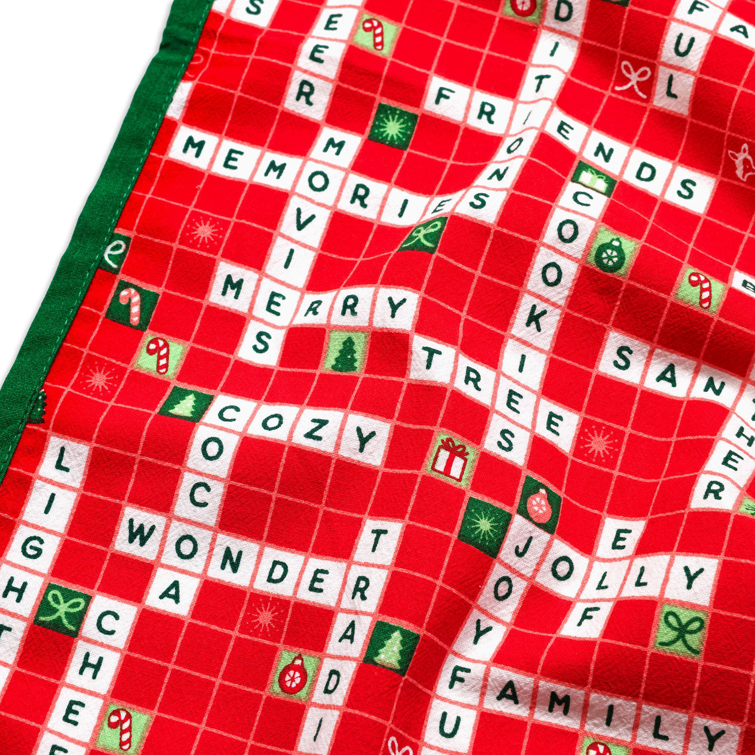 Holiday Words in Crossword Puzzle Dish Towel upclose view image number 3