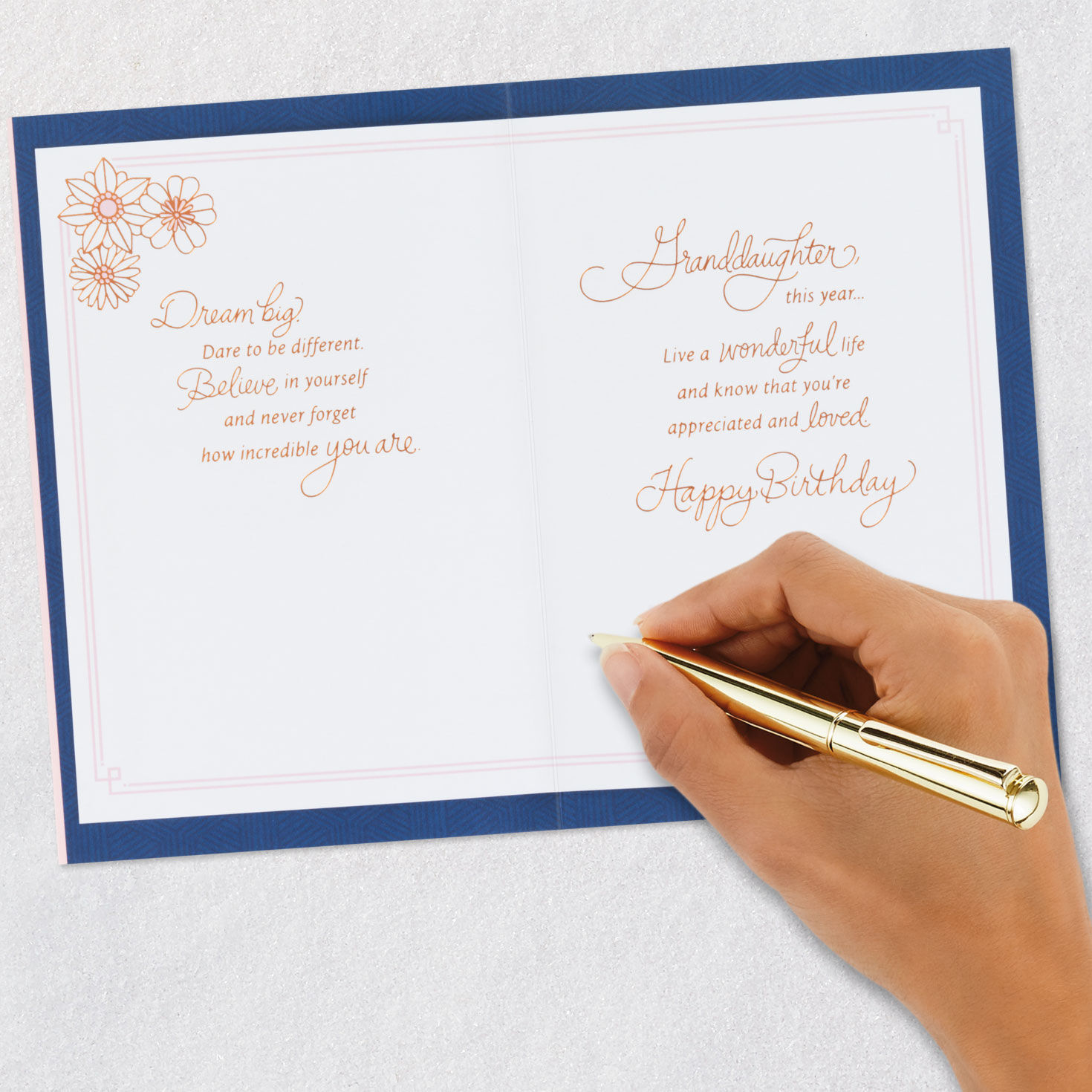 Pink and Blue Floral Granddaughter Birthday Card signing card image number 7