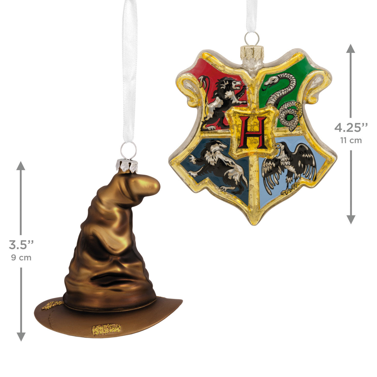 Sorting Hat and Hogwarts Crest Christmas Ornaments measurement image number 3