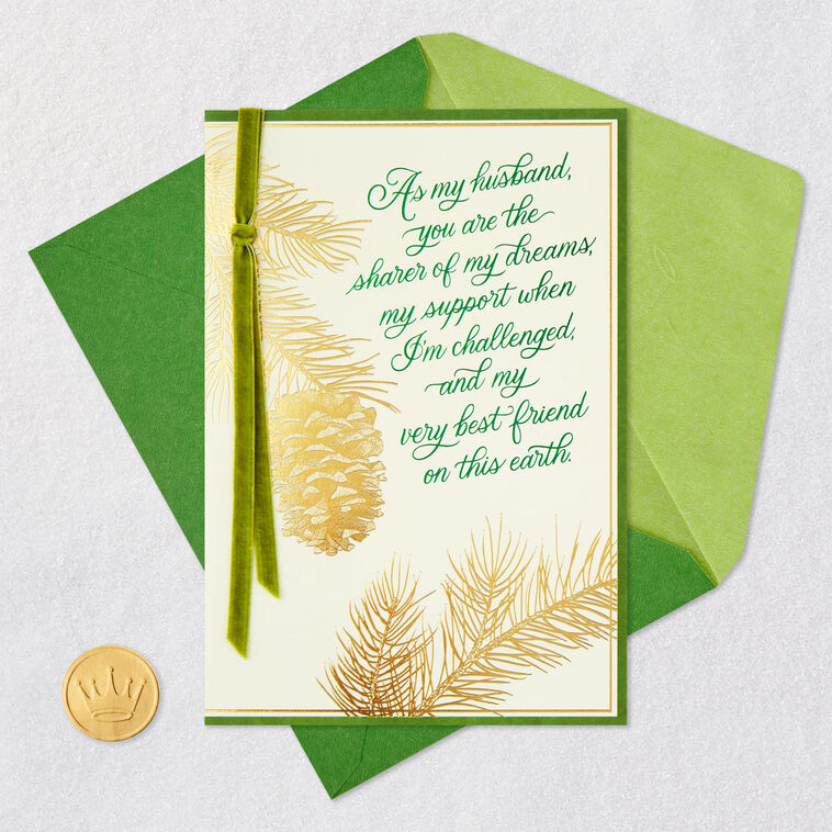 Gold Pine Cones Husband Christmas Card Card Front with Envelope and Gold Seal image number 7