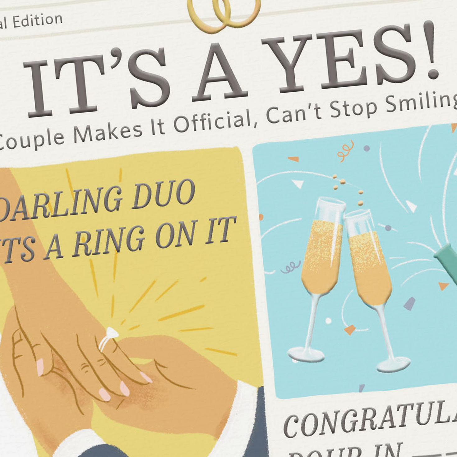 Newspaper Cartoon Wedding Card for Couple Card Front Detail image number 4