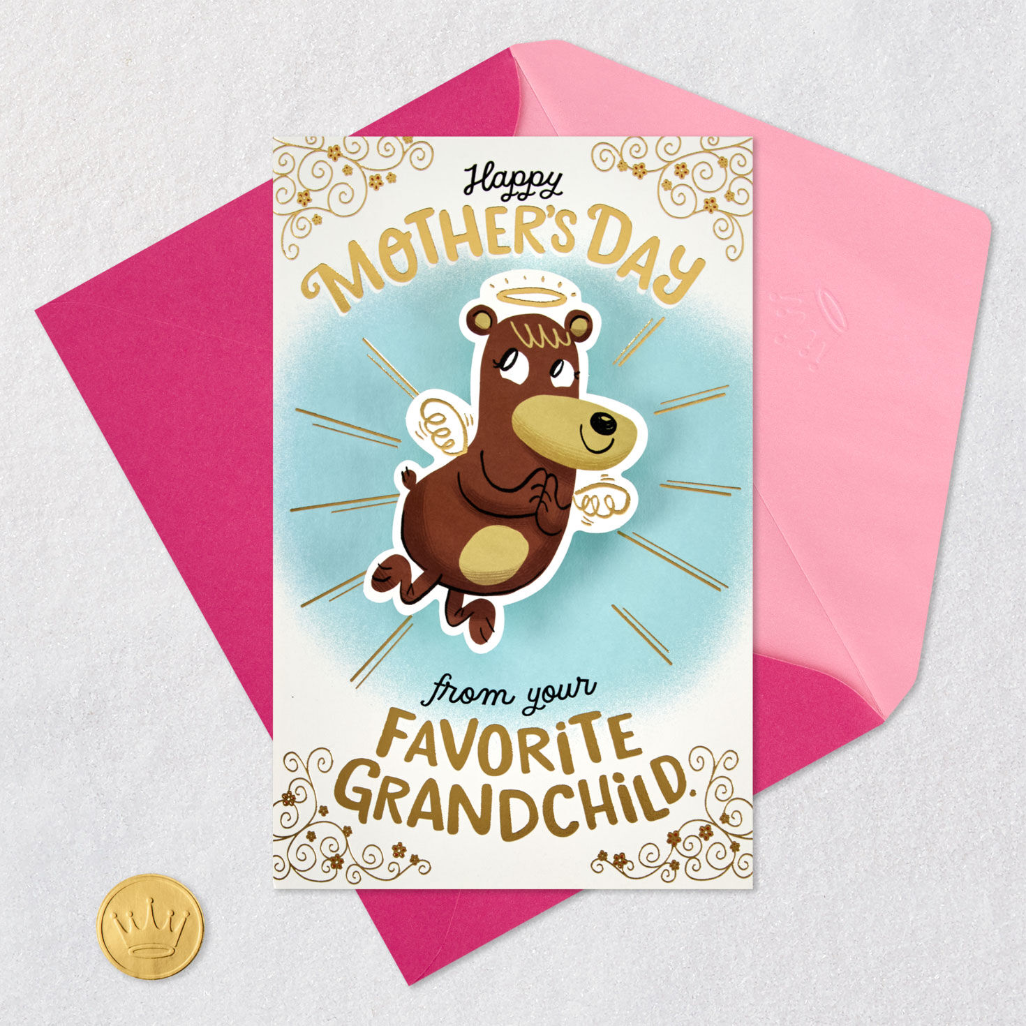 Angel Bear Funny Mother's Day Card for Grandma Card Front with Envelope and Gold Seal image number 5