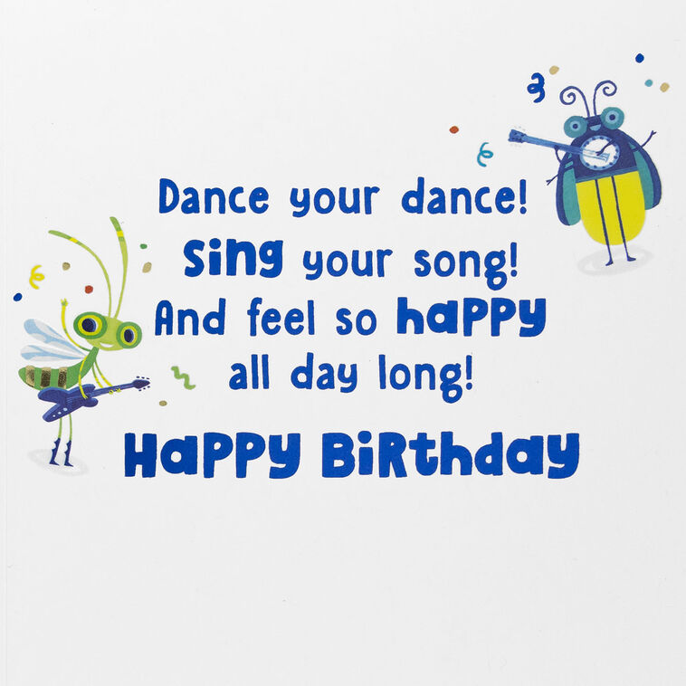 Bug Band Playing Instruments Kids Birthday Card sentiment image number 3