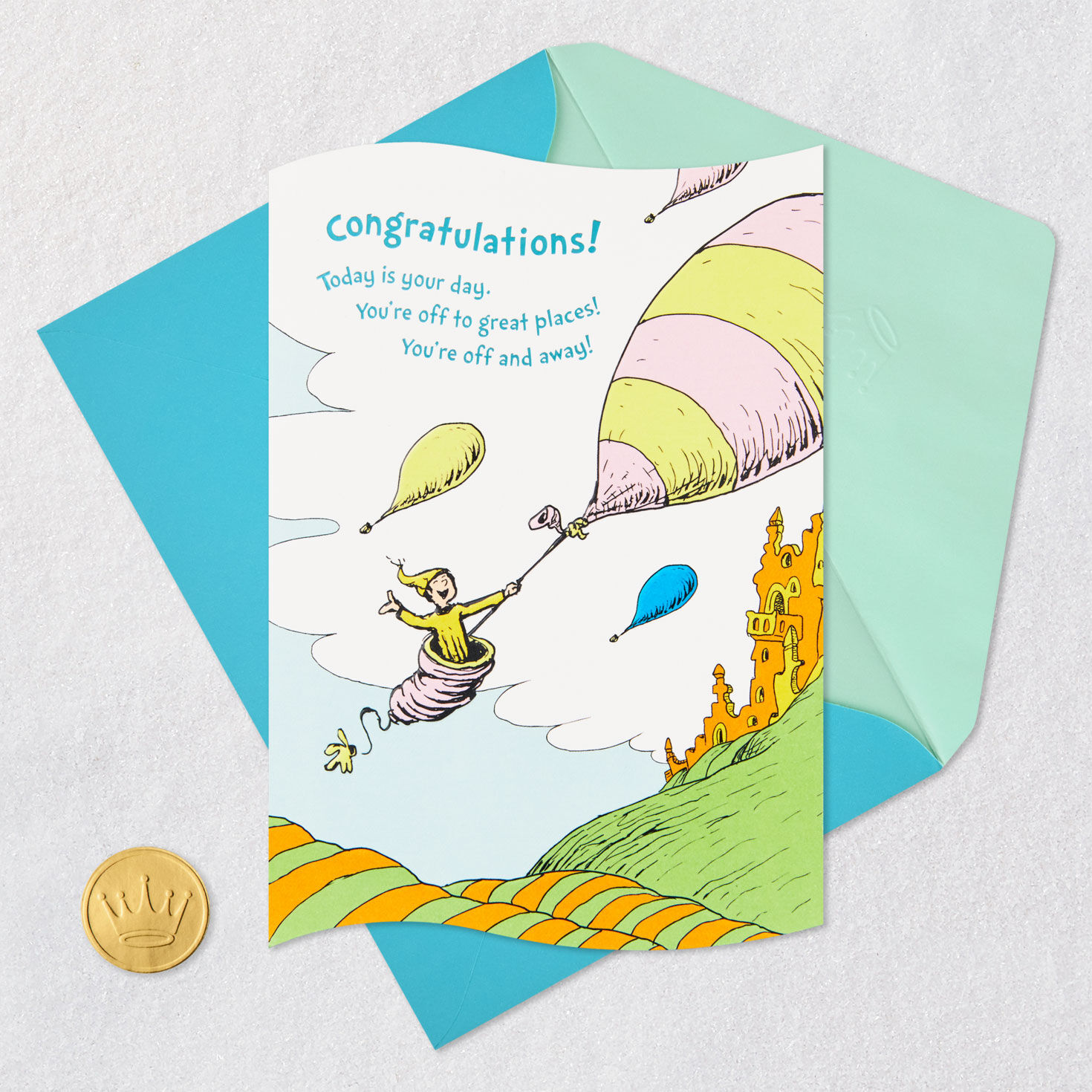 Dr. Seuss Oh The Places You'll Go Graduation Card card front with envelope and gold seal image number 5