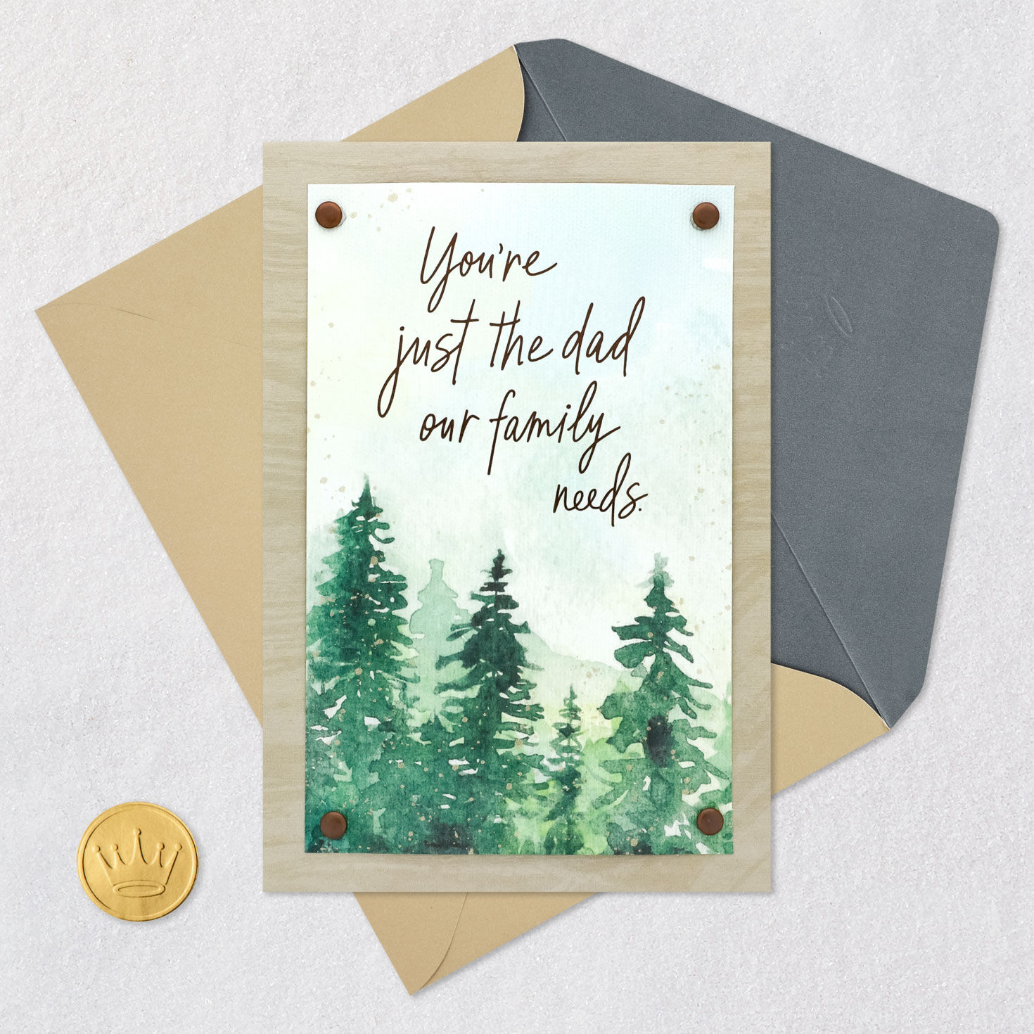 Trees on Woodgrain Dad Birthday Card from Family Card Front with Envelope and Gold Seal image number 6