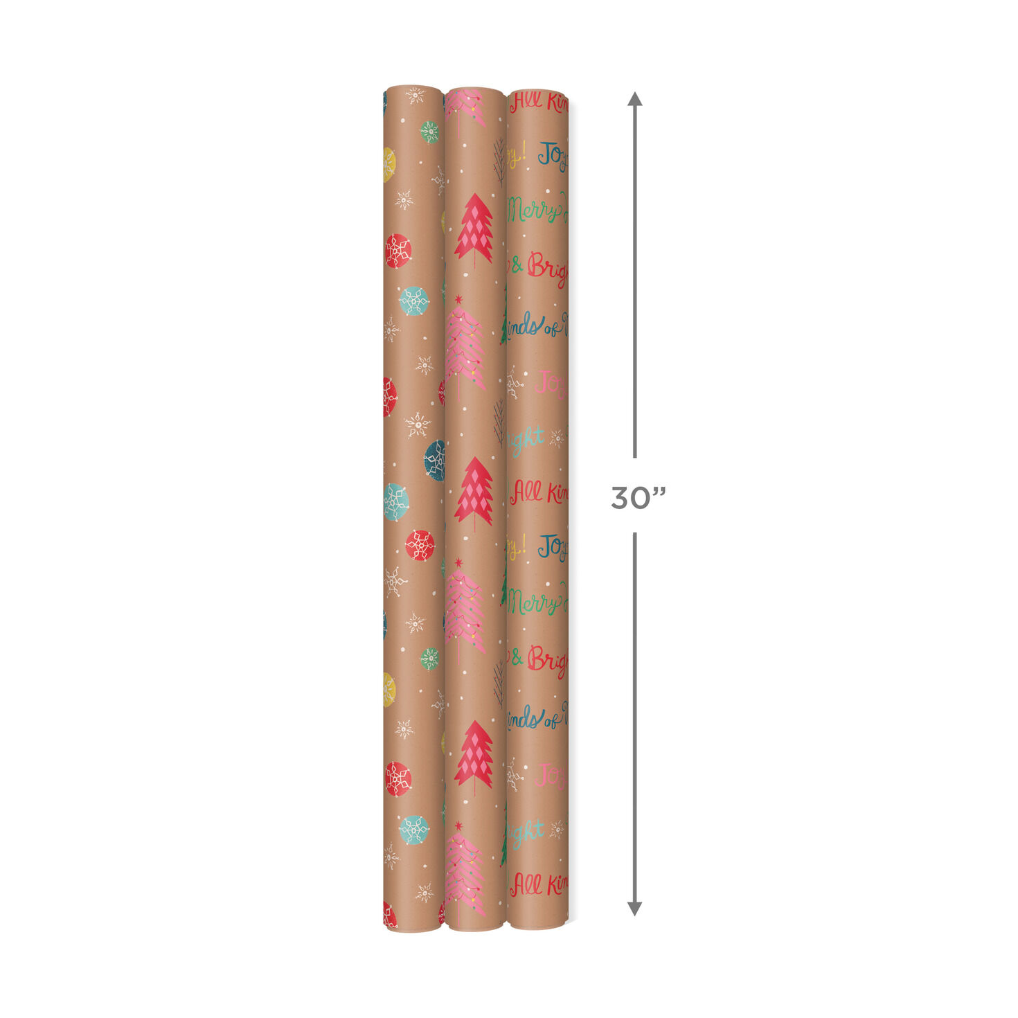 Bright Kraft 3-Pack Christmas Wrapping Paper  image number 4