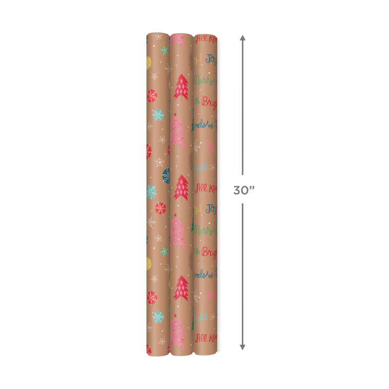 Bright Kraft 3-Pack Christmas Wrapping Paper  image number 4
