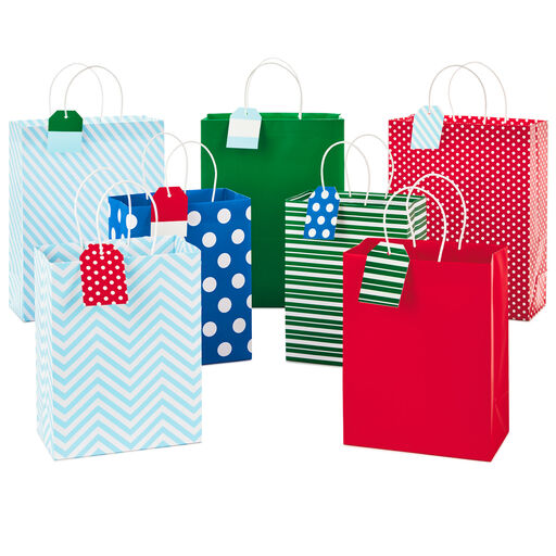 9.7" and 13" Assorted Colorful 7-Pack Gift Bags With Tags, 