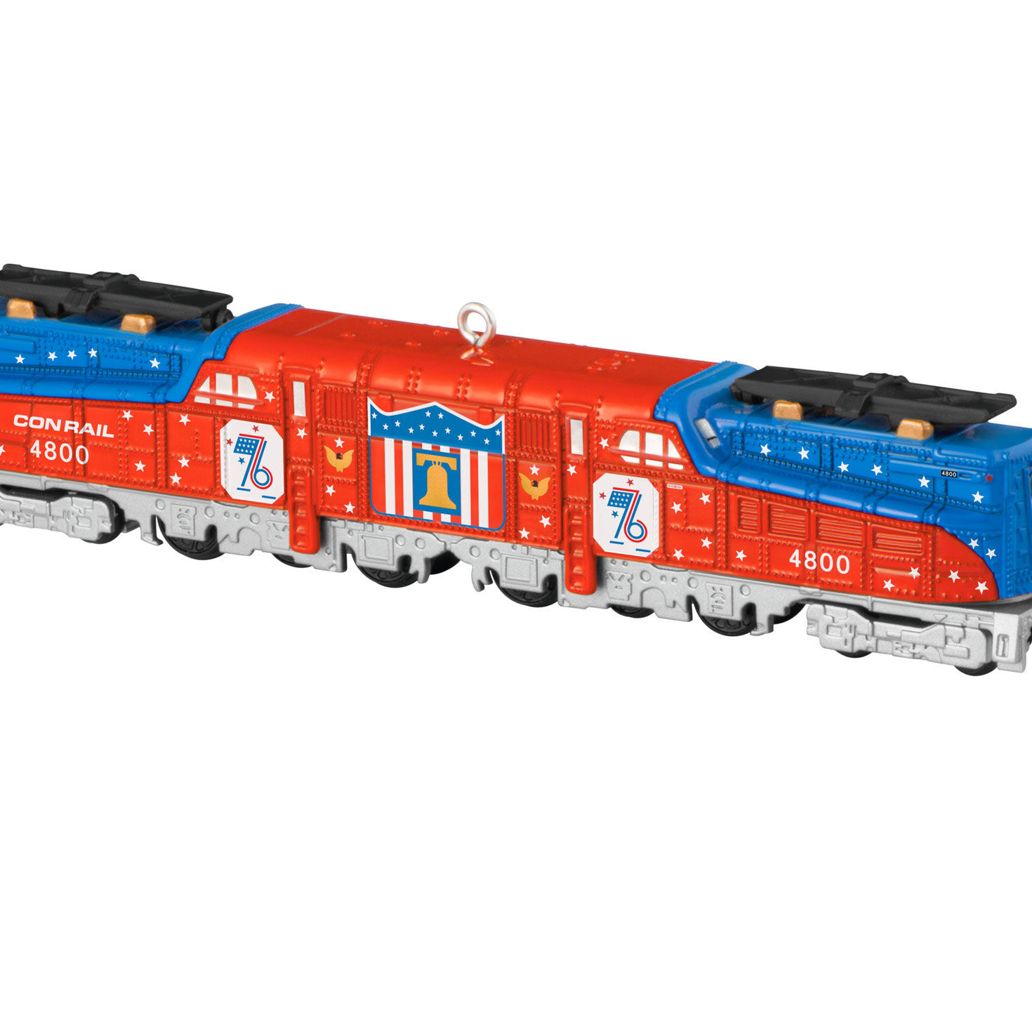 Lionel Red and Blue Train Engine Ornament upclose view image number 5