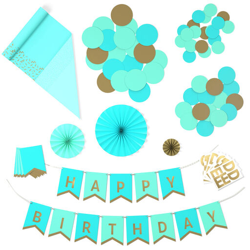 Color Pop Party Decor Kit, Aqua and Gold, 