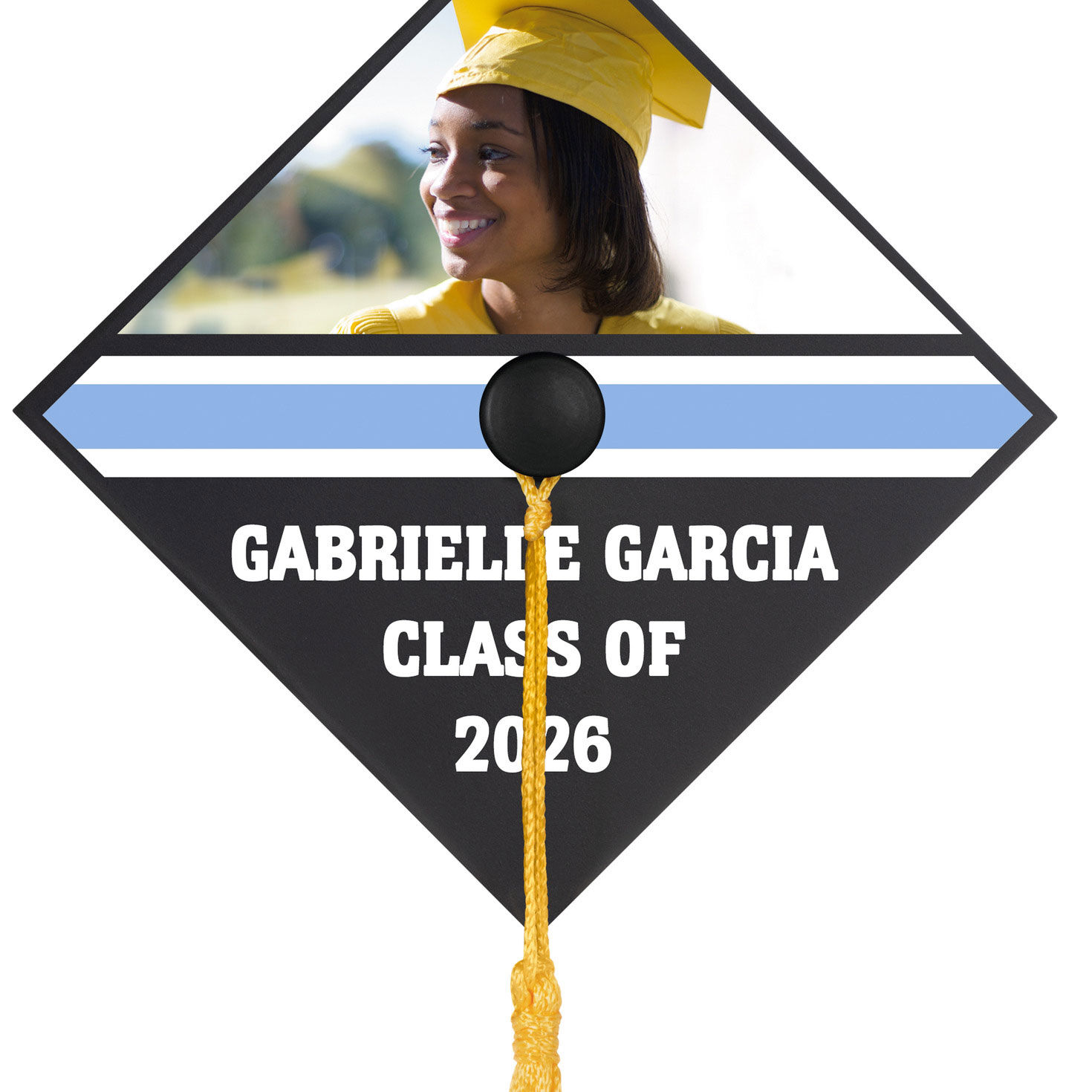 Graduation Cap Text and Photo Personalized Keepsake Ornament closeup view image number 5