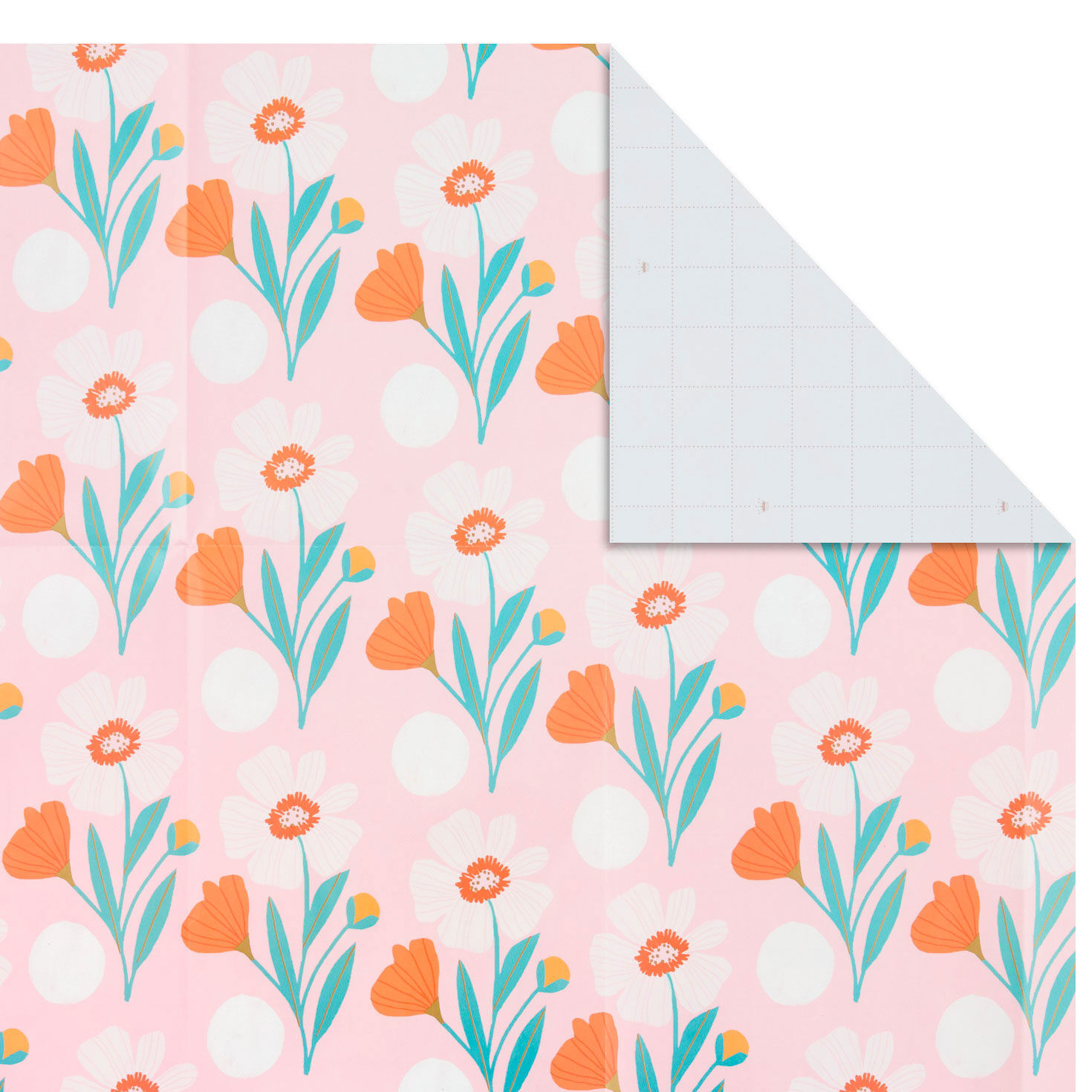 Hallmark Pink Floral Flat Wrapping Paper with Gift Tags (3 Sheets)