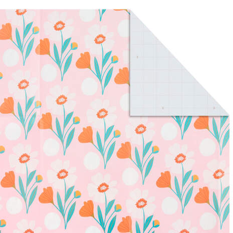 Pink Floral Flat Wrapping Paper With Gift Tags, 3 sheets, , large