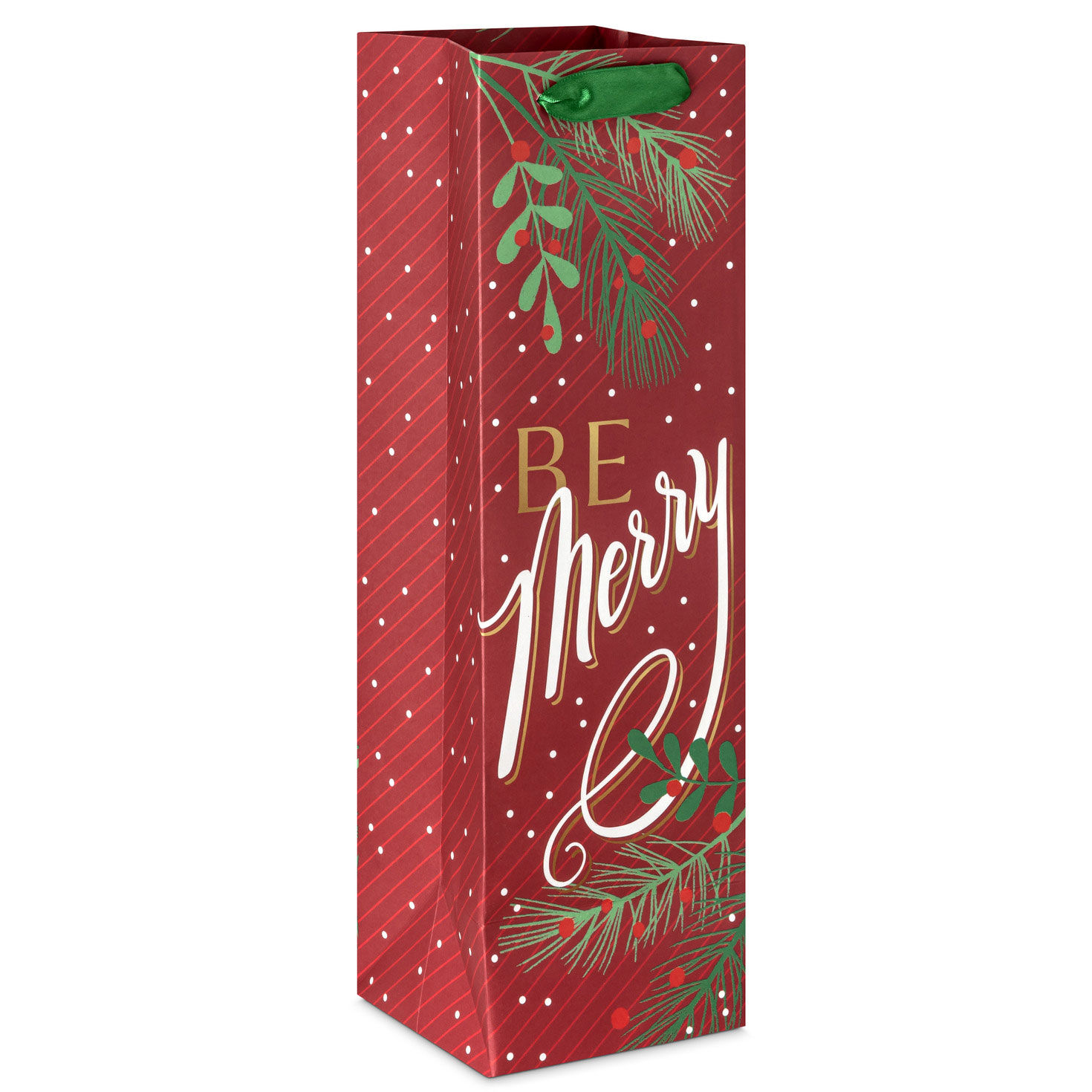 Be Merry on Dark Red Christmas Wine Gift Bag back image number 6