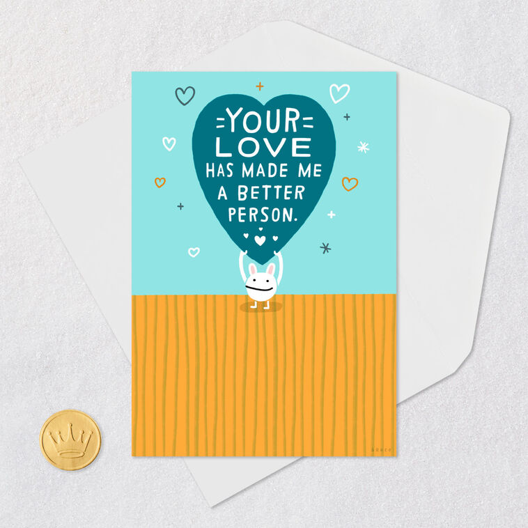 Blue Heart Critter Funny Love Card Card Front with Envelope and Gold Seal image number 5