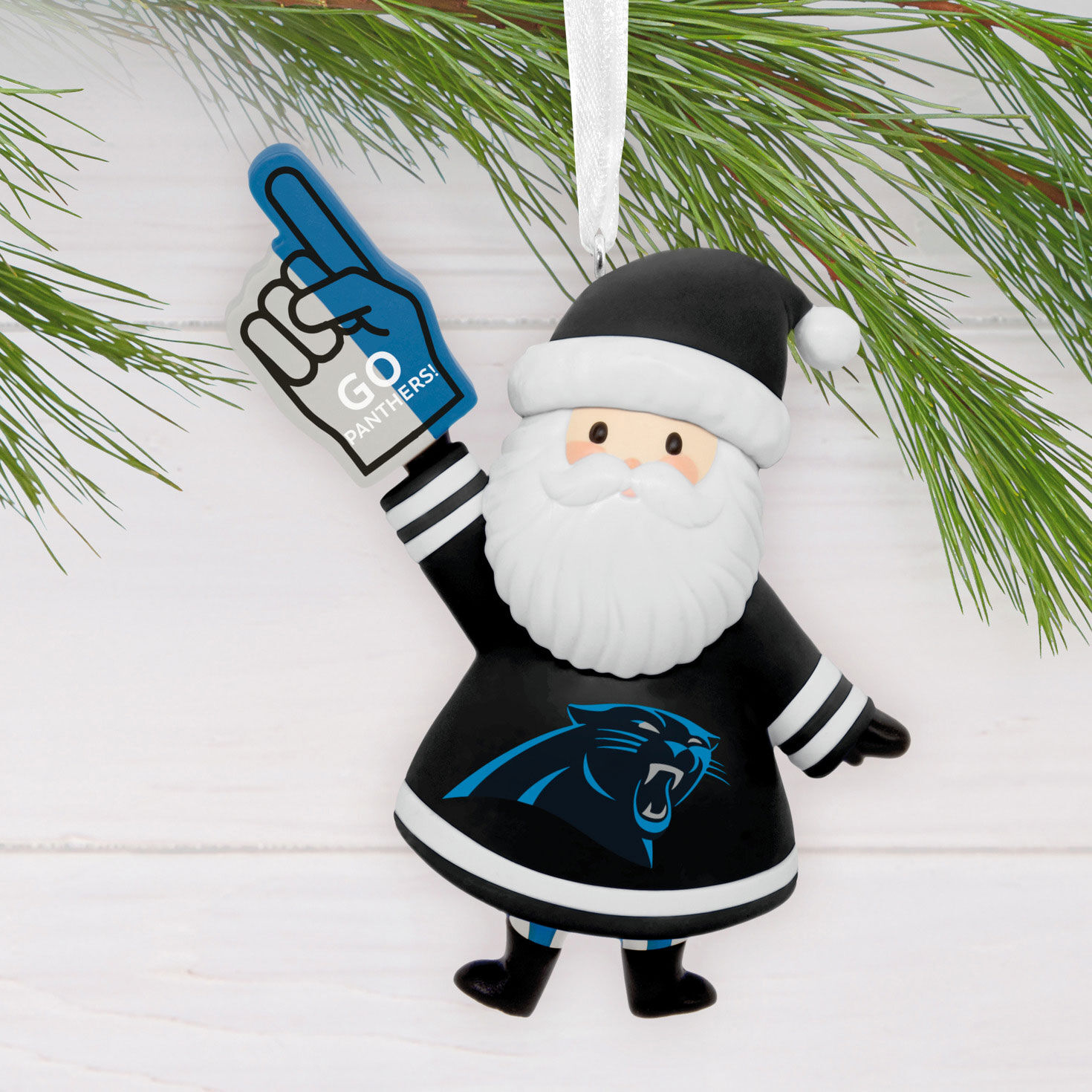 Carolina Panthers Santa Fan Christmas Ornament hanging on tree image number 2