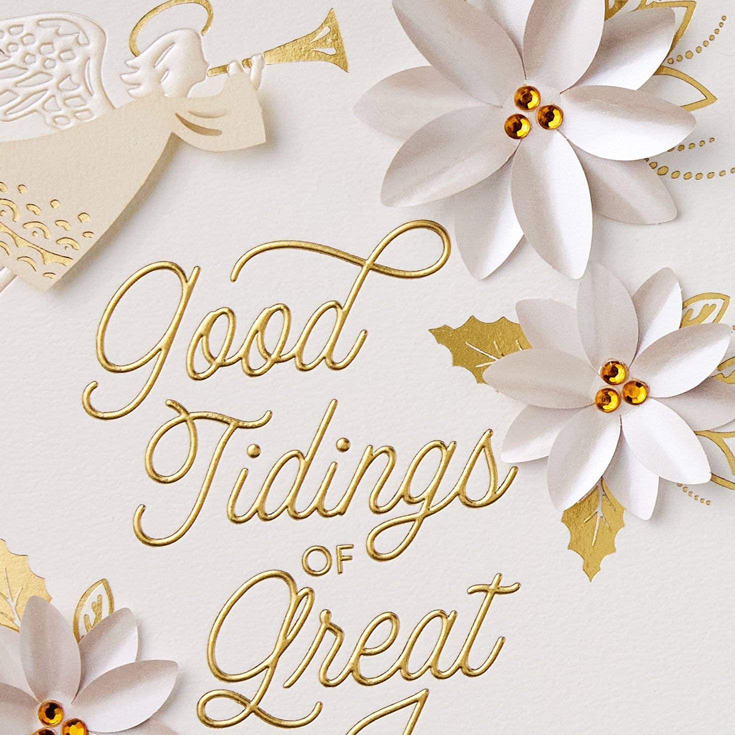 Poinsettias and Angel Religious Christmas Card Card Front Detail image number 5