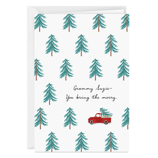 Personalized Red Truck With Trees Christmas Card, 