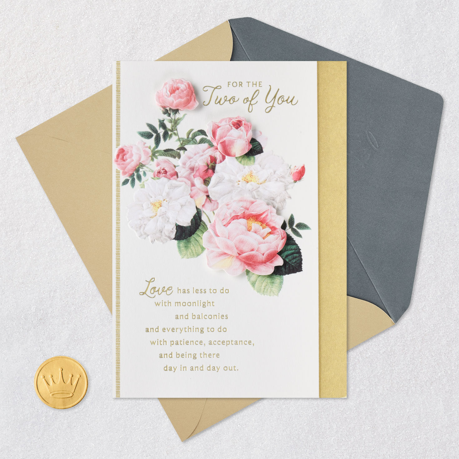 Vintage Peonies Wedding Card Card Front with Envelope and Gold Seal image number 6