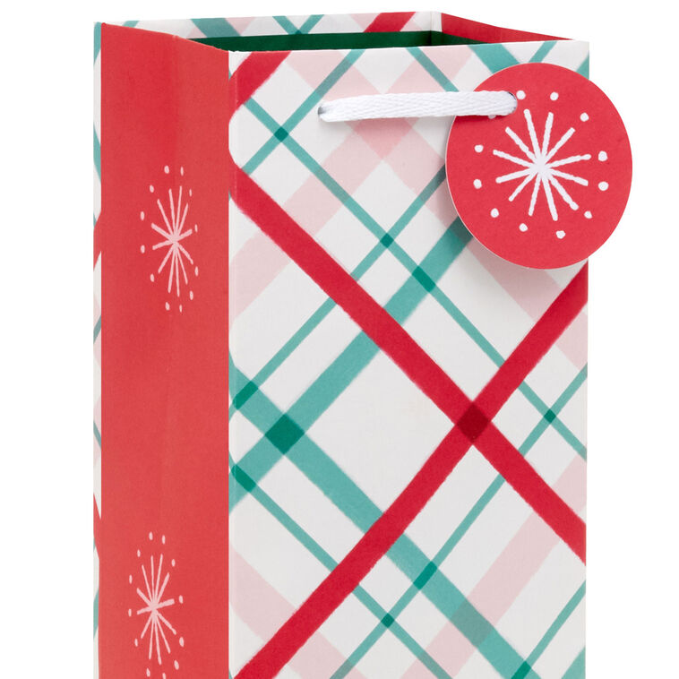 Idena 31370 Christmas Bottle Bag - Colourful Gift Bag, 35 X 10 X 10 Cm, Reusable, Assorted Designs, Cord Handle For Wine, Liquor & Holiday Gifts