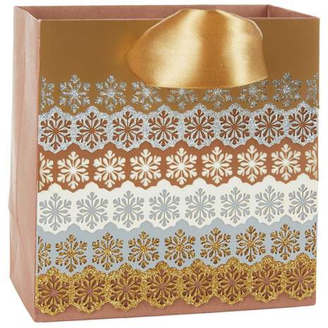 Metallic Snowflakes Small Square Gift Bag With Tissue Paper, 5.5", , large