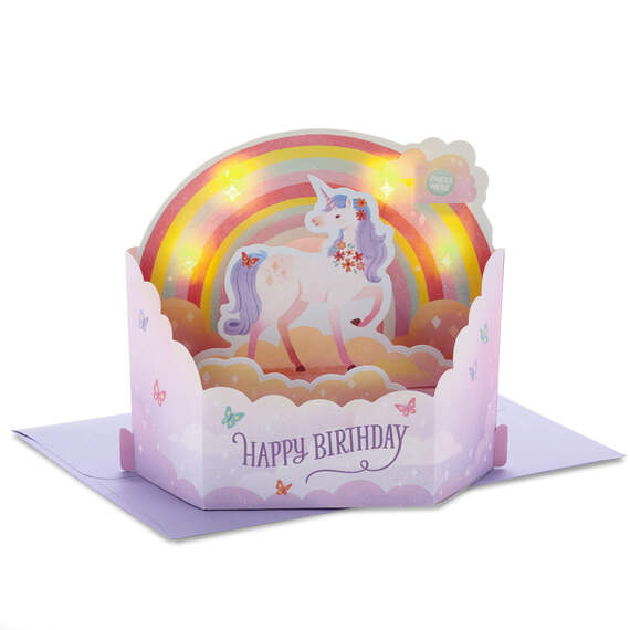 Unicorn Rainbow Musical 3D Pop-Up Birthday Card With Light