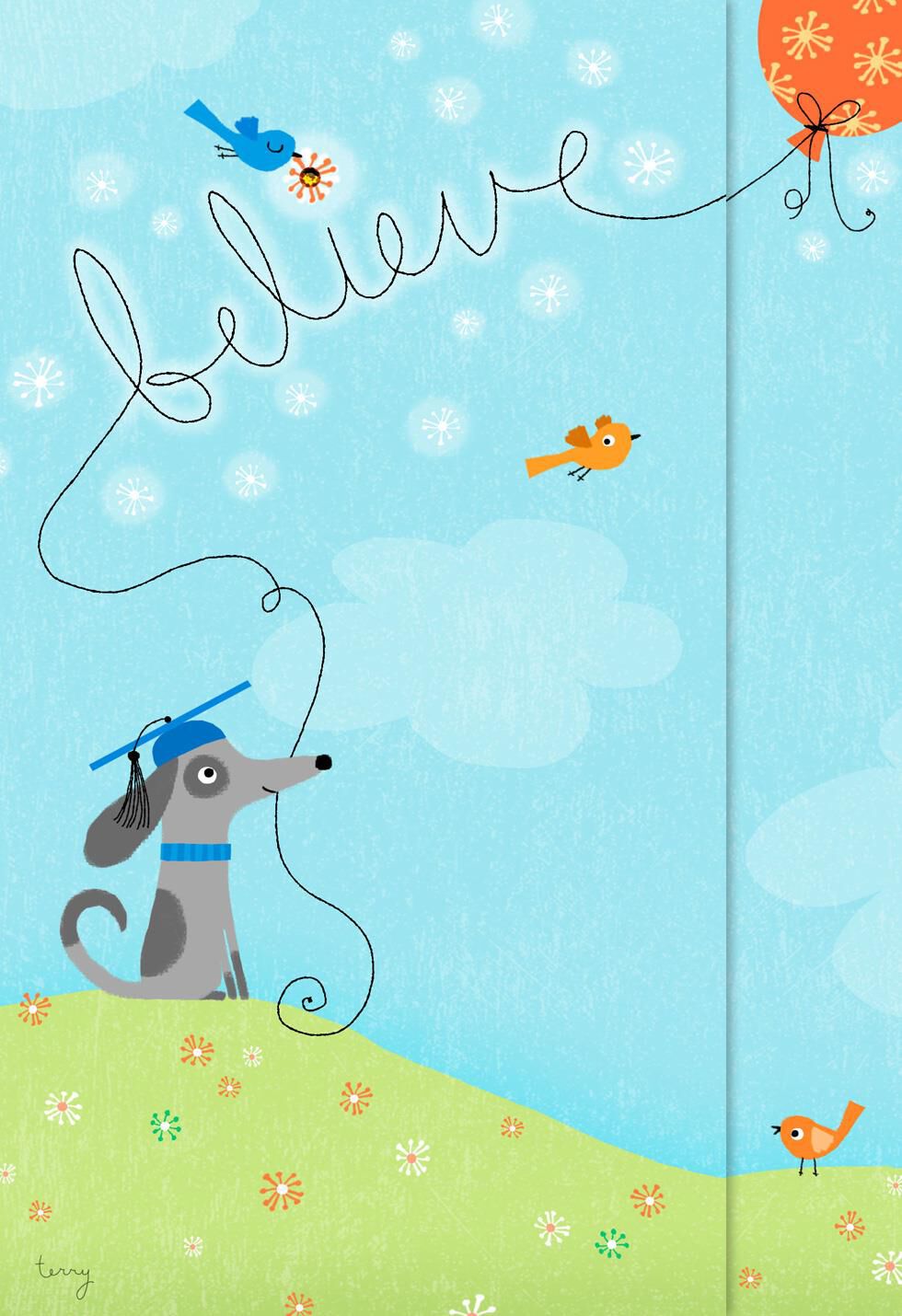 Dog and Balloons Graduation Congratulations Card