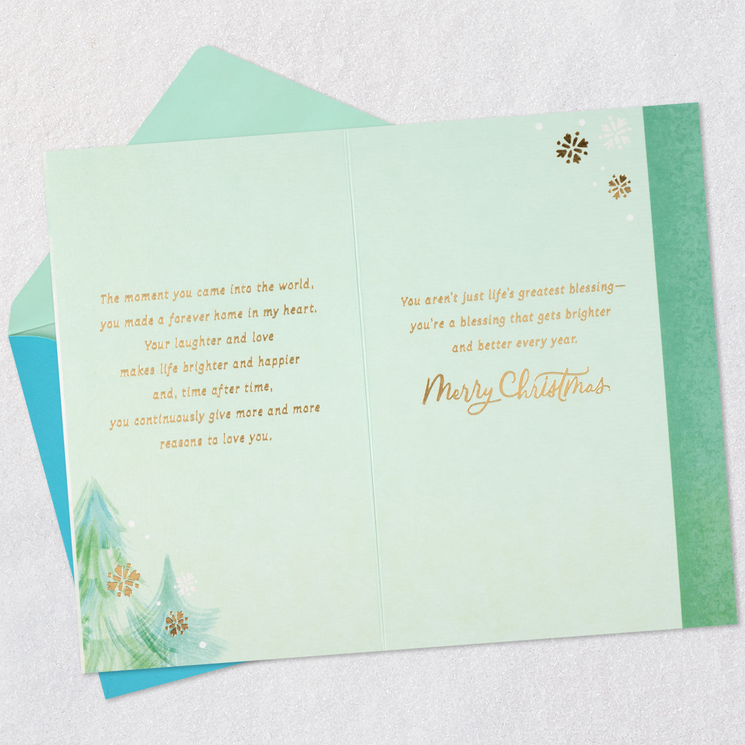 Birds Decorating Tree Daughter Christmas Card Open card with envelope image number 4